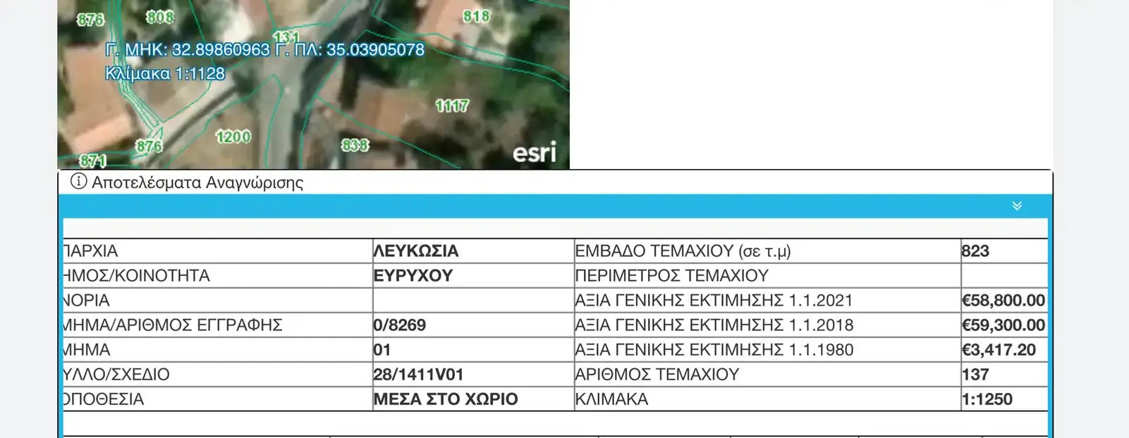 Residential Plot 823 m² in Evrychou