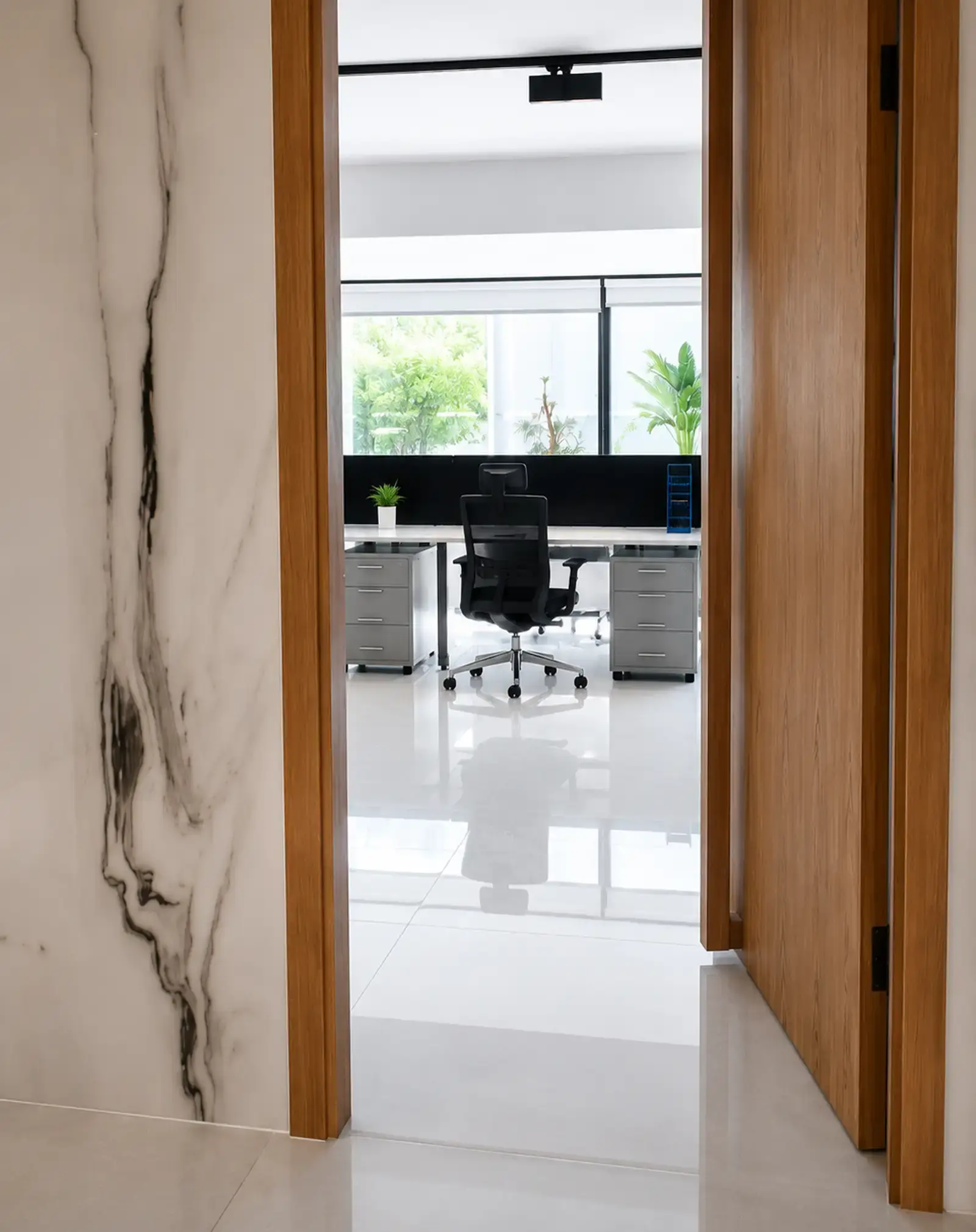 Office modern workspace with expansive outdoor seating area in Agia Triada