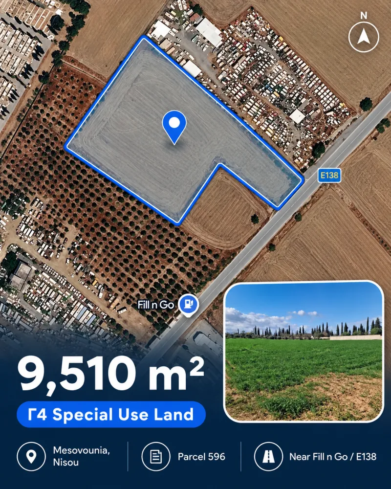 Agricultural land 9,500 m² to rent — Nisou, Nicosia