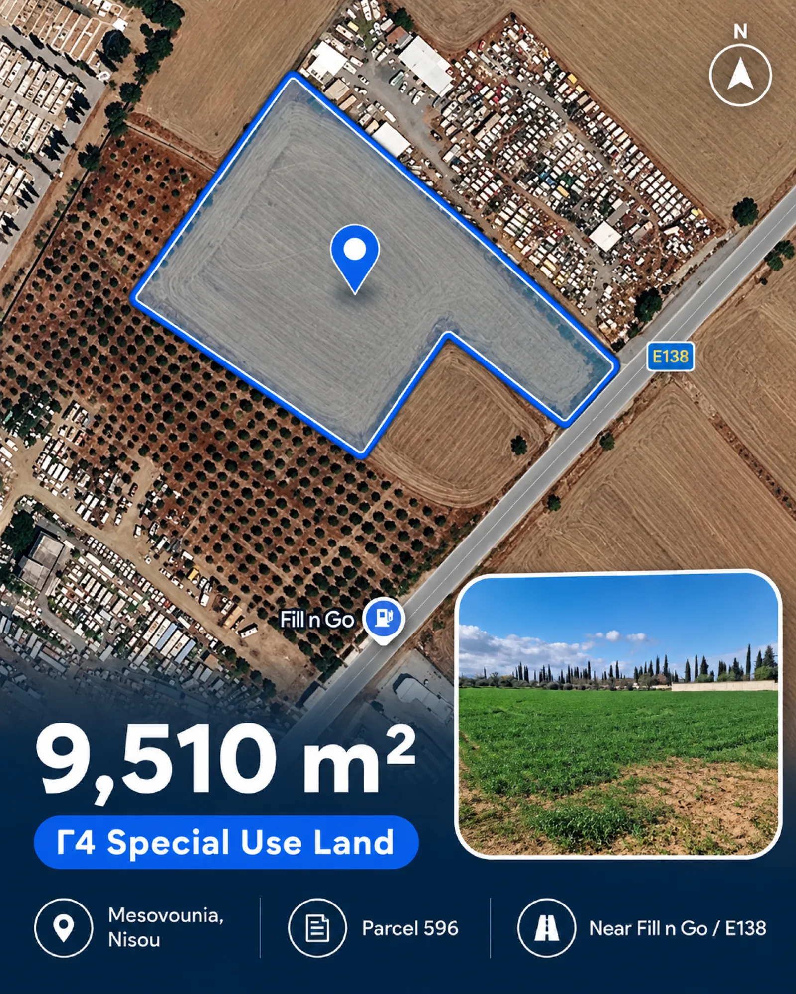 Agricultural land 9,500 m² to rent — Nisou, Nicosia